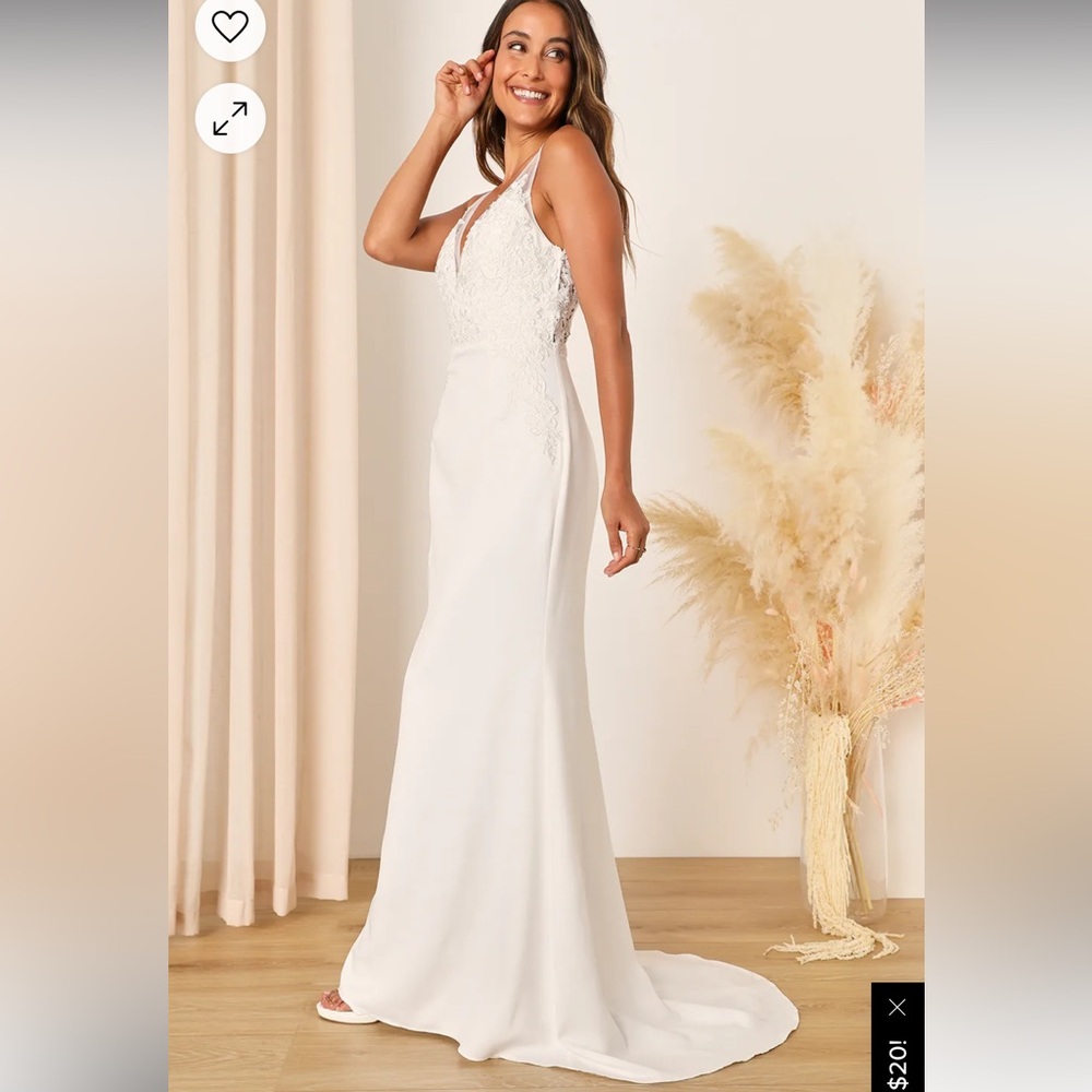 NWT Precious Promise White Satin Embroidered Lace Mermaid Maxi Dress size L